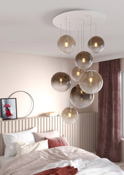 Lampadario Moderno Big Eclipse Metallo Bianco Vetro Ambra-Bronzo 8 Luci E27
