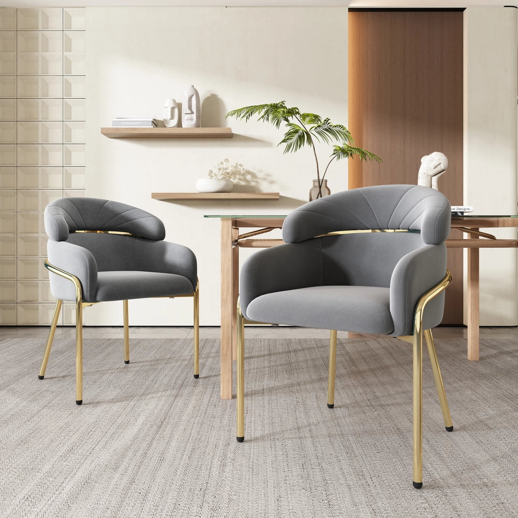 Chaise de salle à manger in velluto con quattro gambe in metallo, seduta ergonomica, grigio, 59.69 × 59.69 × 55.88 cm