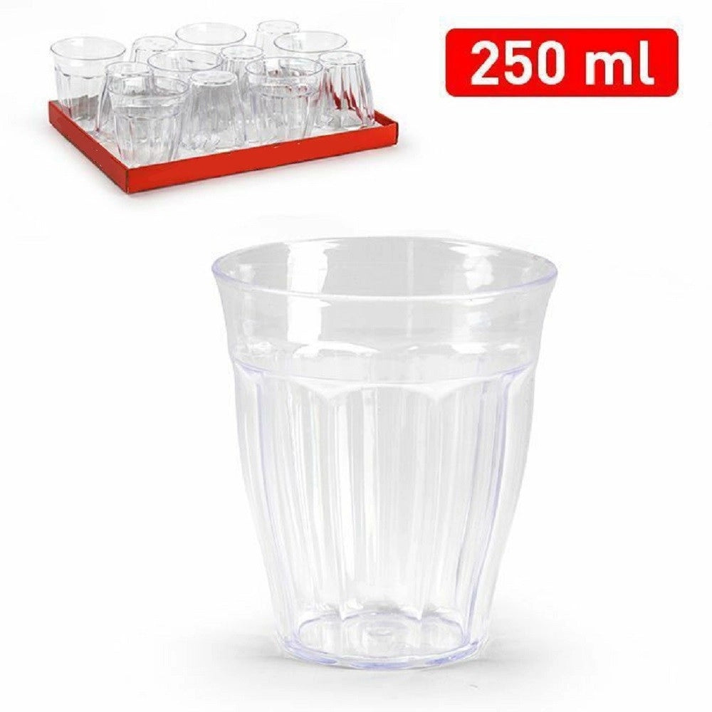 Trade Shop - Set 6 Pezzi Bicchieri Bicchiere Da Acqua In Plastica Trasparente 250 Ml 1138506 -