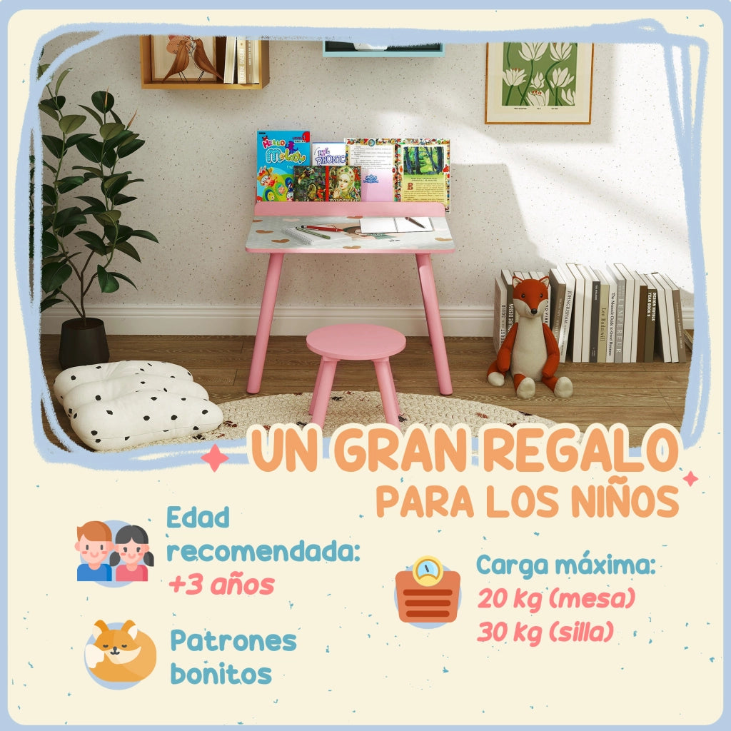 Set Scrivania e Sedia Bambini con Libreria ¨C Xylo ¨C Rosa Legno +3 Anni