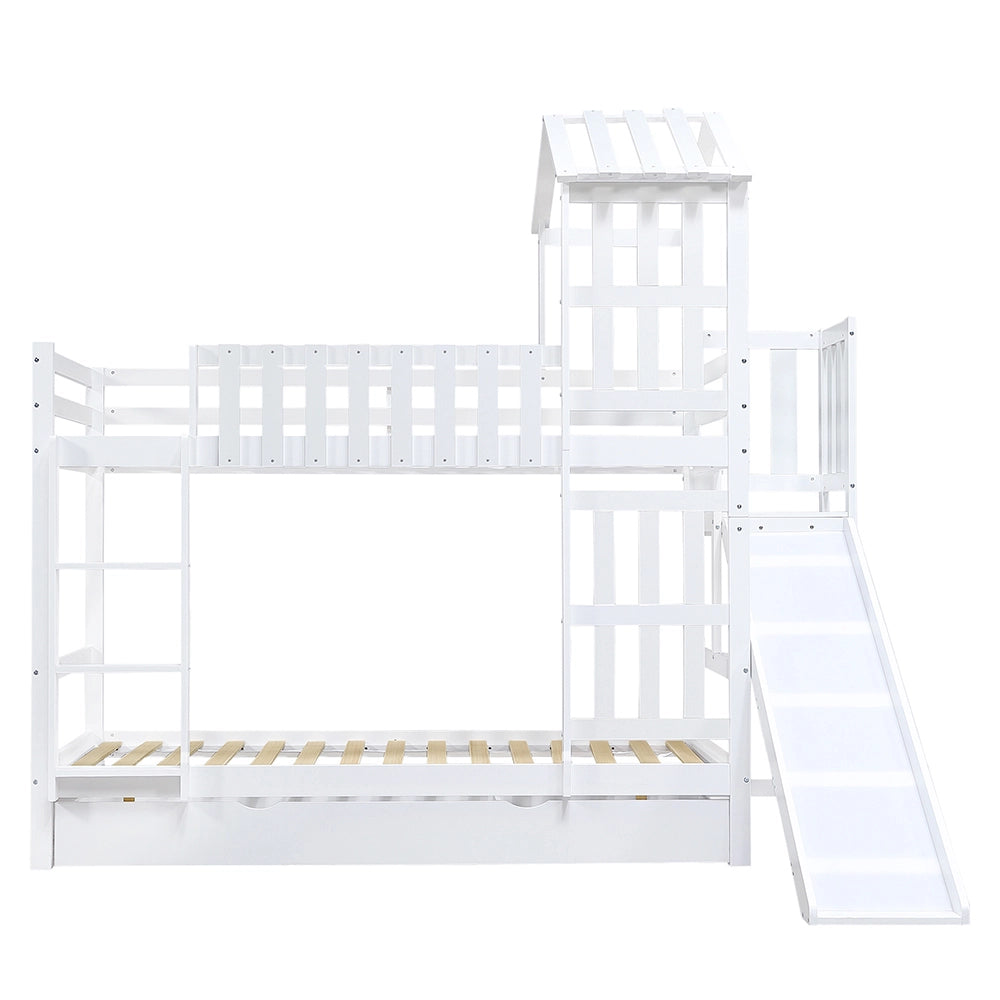 Letto a castello con scivolo - Xylo - 90x200cm bianco, tetto finestrato