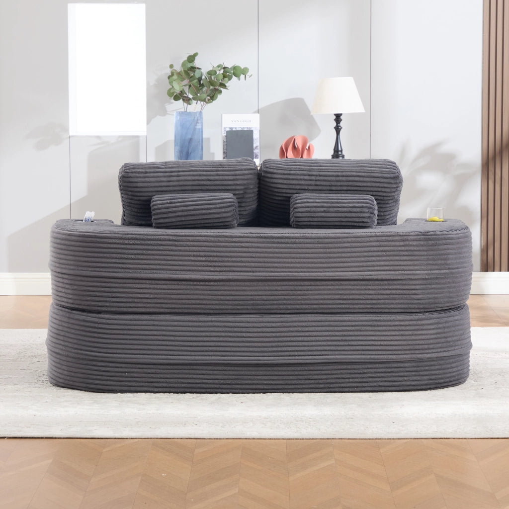 Poltrona letto 2 in 1 con braccioli rimovibili, schienale alto e doppio portabicchieri in velluto a coste grigio scuro