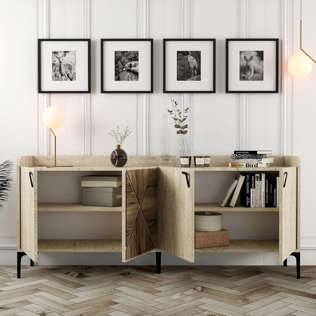 Madia Roatto, Credenza 2 Ripiani, 180x35x78h cm Beige Marmo