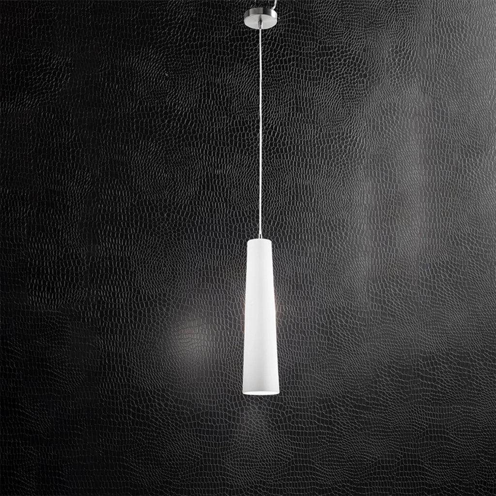 Sospensione Contemporanea Canna Vetro Bianco 1 Luce E27 60W