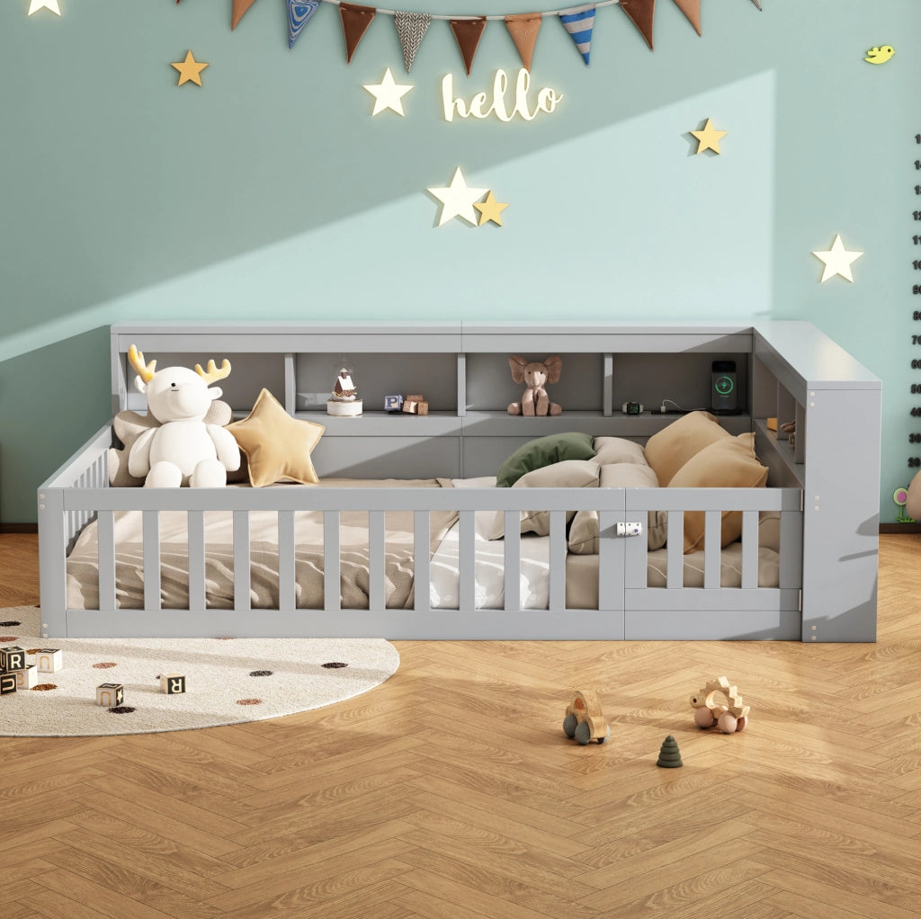 Letto da giorno 140x200 cm con vani portaoggetti; prese USB; truciolare e MDF; grigio