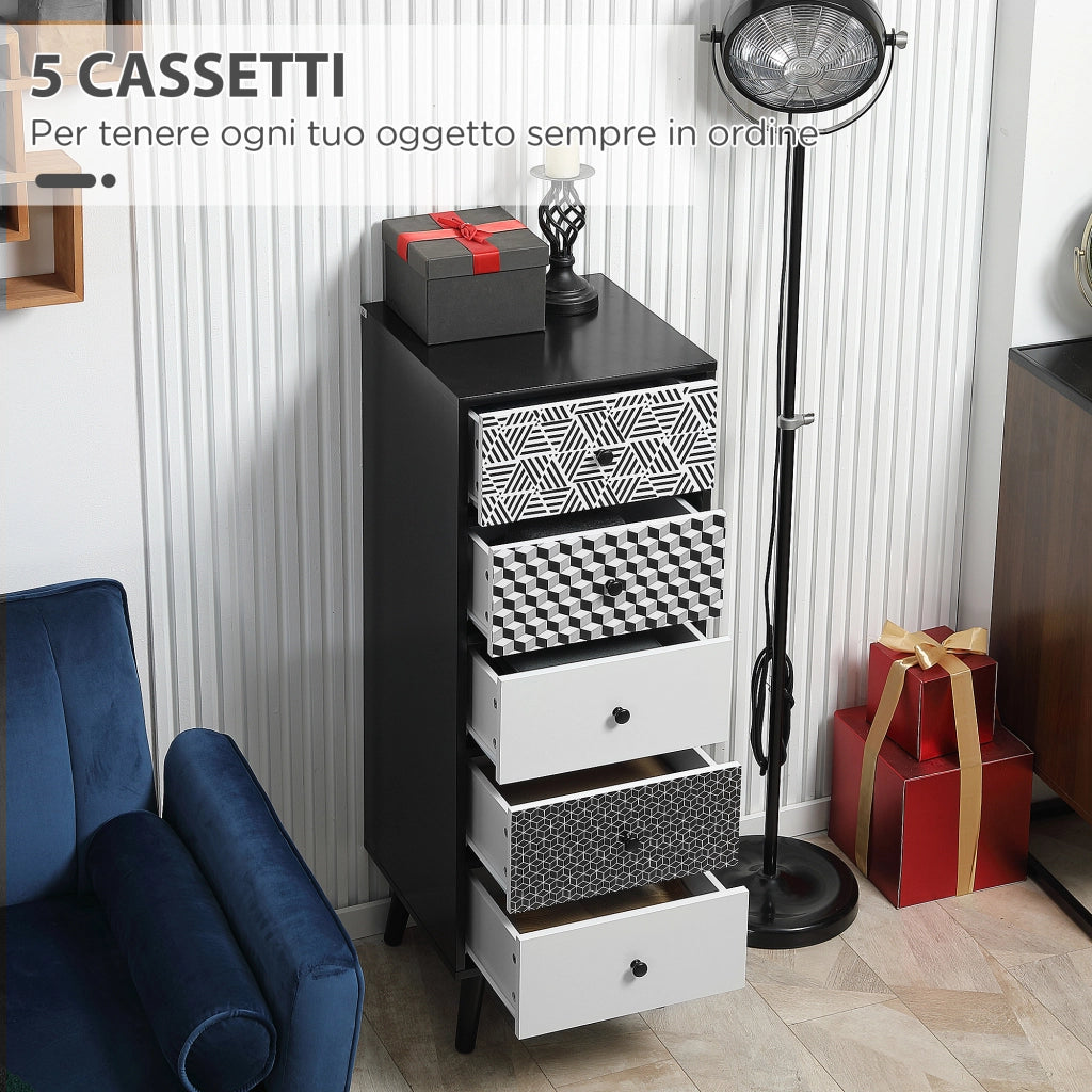 Cassettiera Moderna 5 Cassetti ¨C zephmum ¨C 40x40x111.5 cm Legno Bianco