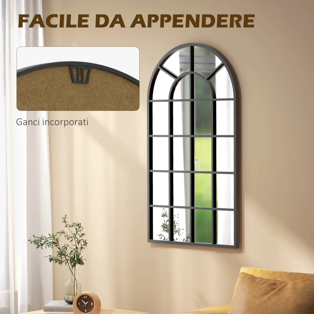 Specchio ad Arco per Parete ¨C zephmum ¨C Vetro e Metallo Nero 62x2.5x110 cm