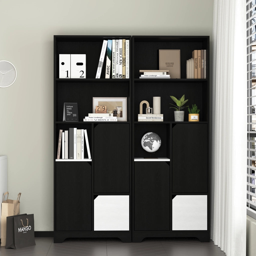 Libreria con 2 Vani Aperti; 1 Anta e 2 Cassetti per Soggiorno e Camera; in Pannelli di Particelle; 60 × 35 × 160 cm; Nero
