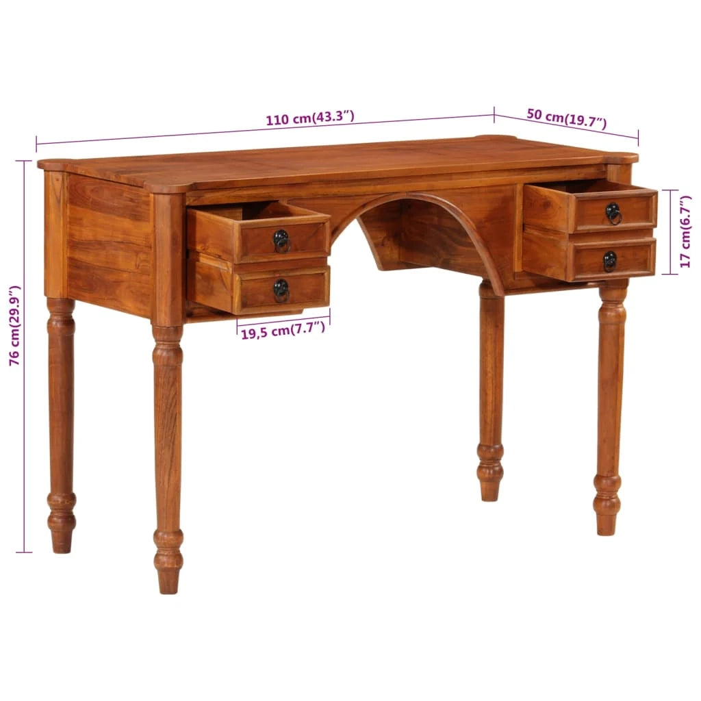 Scrivania tavolo postazione di lavoro scrivania per computer mobile da studio con cassetti 110 x 50 x 76 cm legno massello di acacia marrone 02_0023463