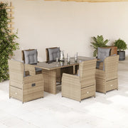Set da Pranzo da Giardino 7 pz con Cuscini Beige in Polyrattan