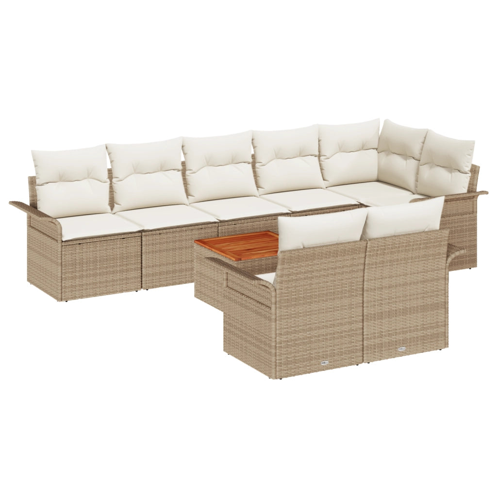 Set di Divani da Giardino 9 Pezzi con Cuscini Beige Polyrattan Acacia