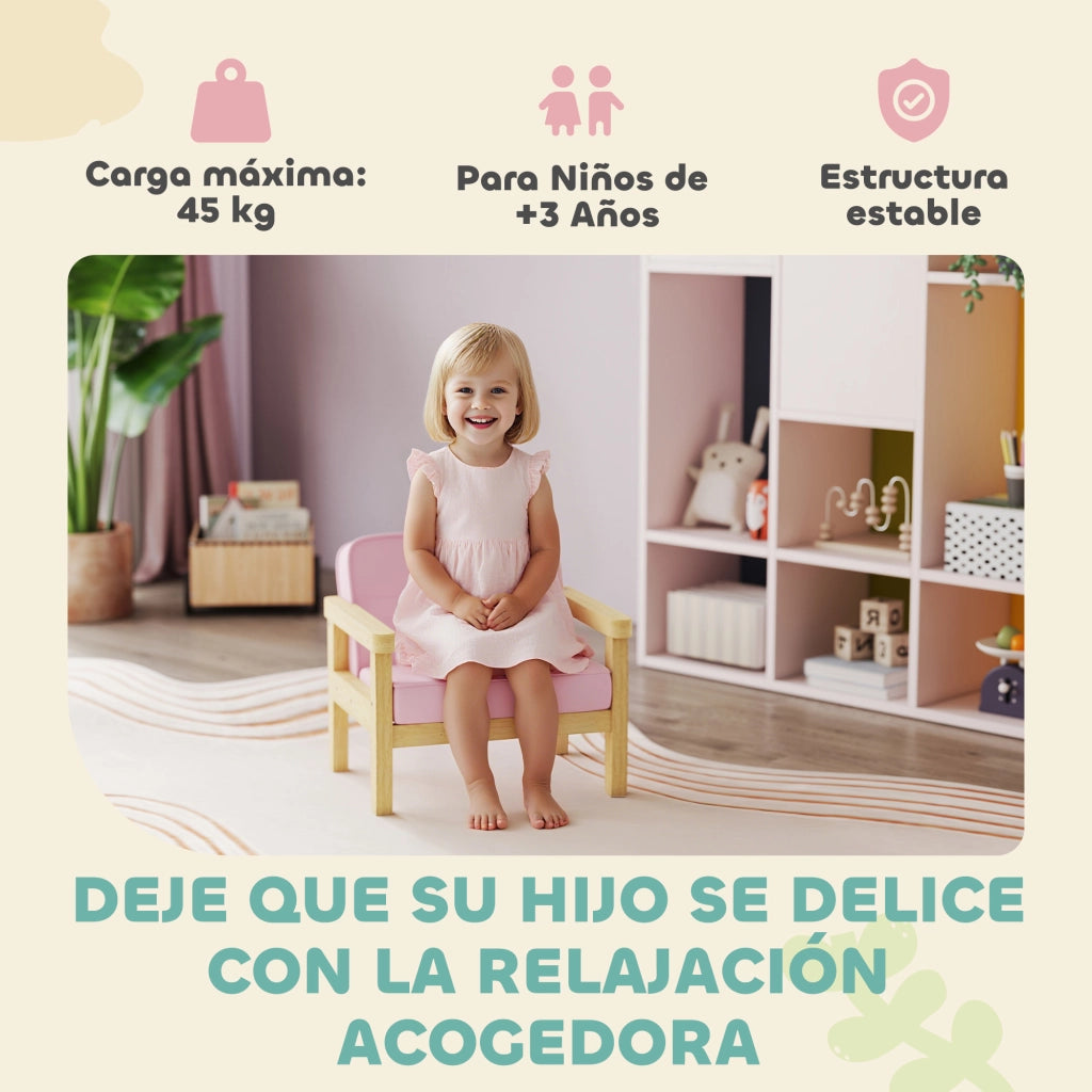 Poltrona per Bambini in Velluto con Struttura in Legno ¨C zephmum ¨C 46.5x44x45 cm Rosa