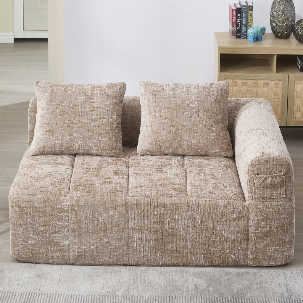 DIVANO Chaise longue 158x90x60 cm in Chenille Khaki con tasche laterali e cuscino