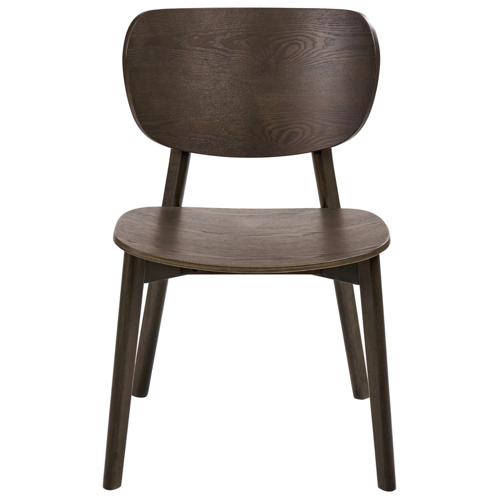 Set di 2 sedie da pranzo con struttura in legno di gomma marrone scuro, senza braccioli, design minimalista