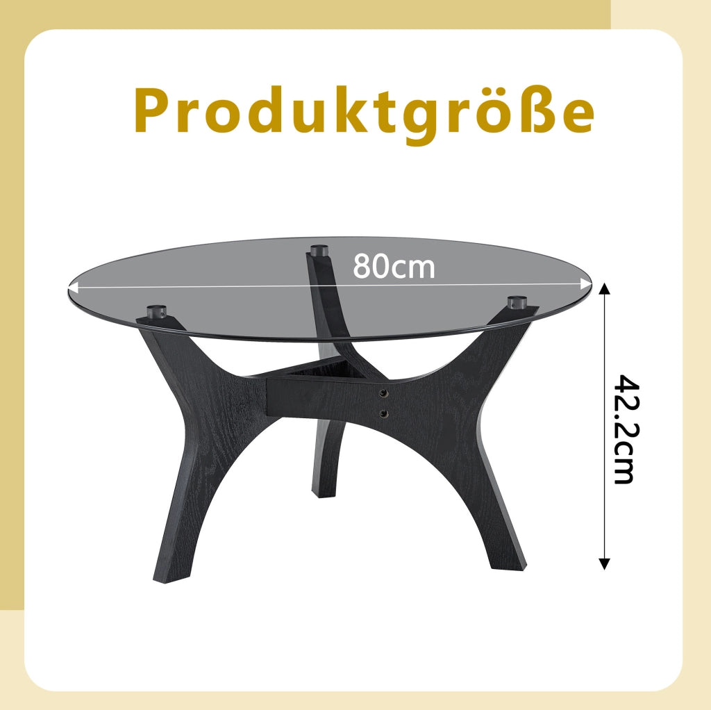 Tavolino da caffè 80x80x42.2 cm con piano in vetro resistente al calore e ai graffi; MDF nero