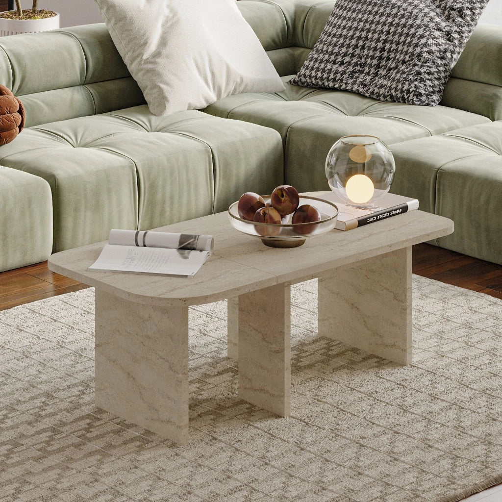 Set di tavolini in legno "Iris" - 90 x 45 x 35 cm - Travertino