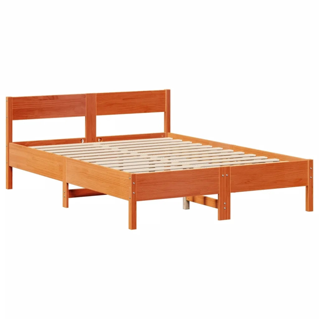 vidaXL Letto Libreria senza Materasso Marrone Cera 135x190 cm in Pino