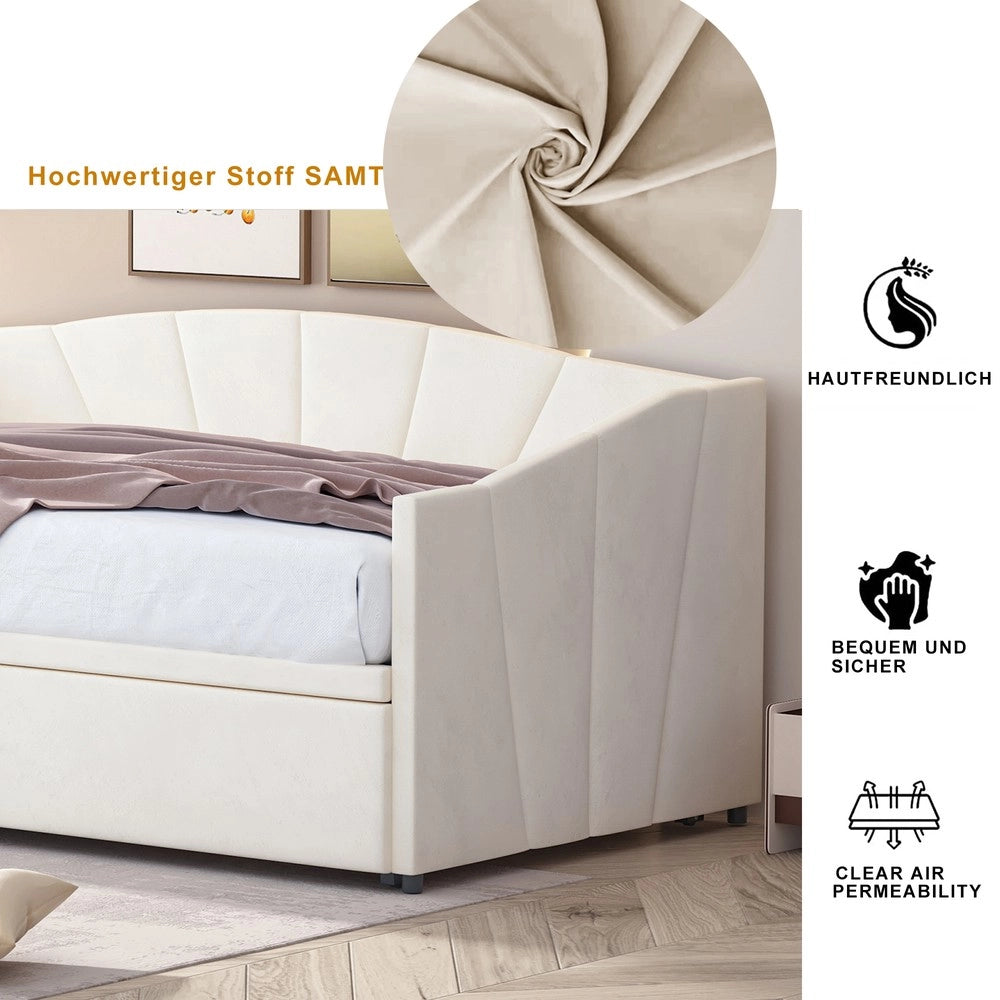 Letto Singolo/Matrimoniale Contenitore Imbottito in Velluto ¨C MINIMAL ¨C Beige, 90x200/180x200