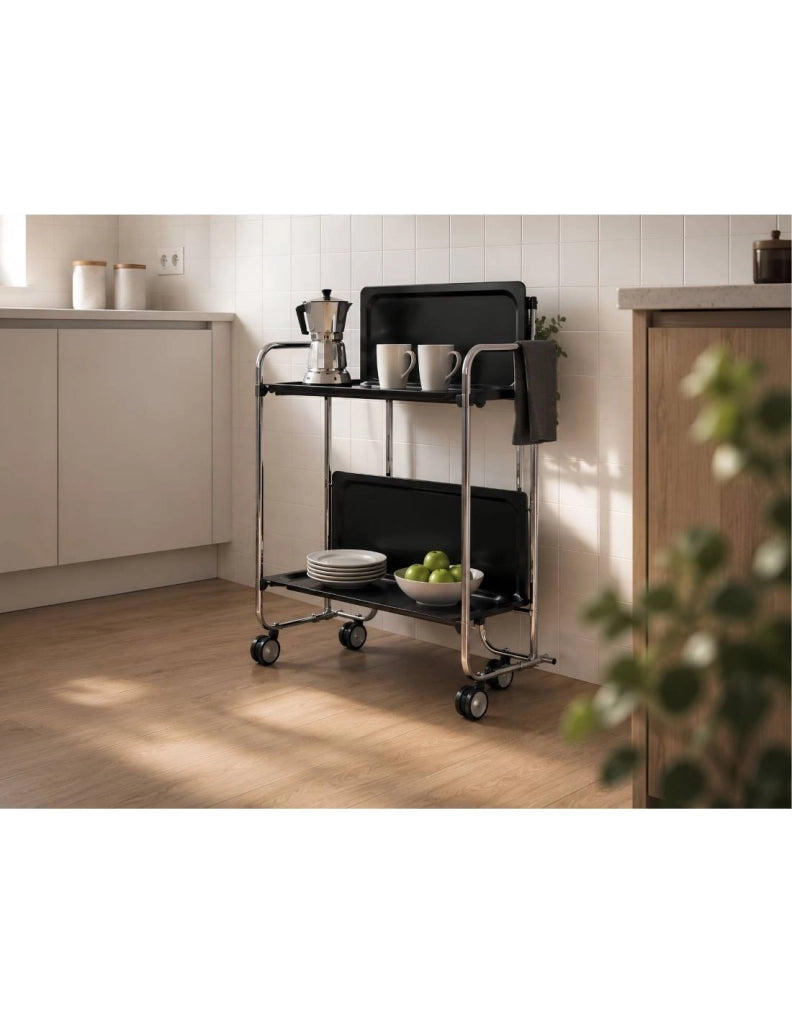 Carrello da cucina pieghevole cromato con ruote BAUHAUS 2 ripiani