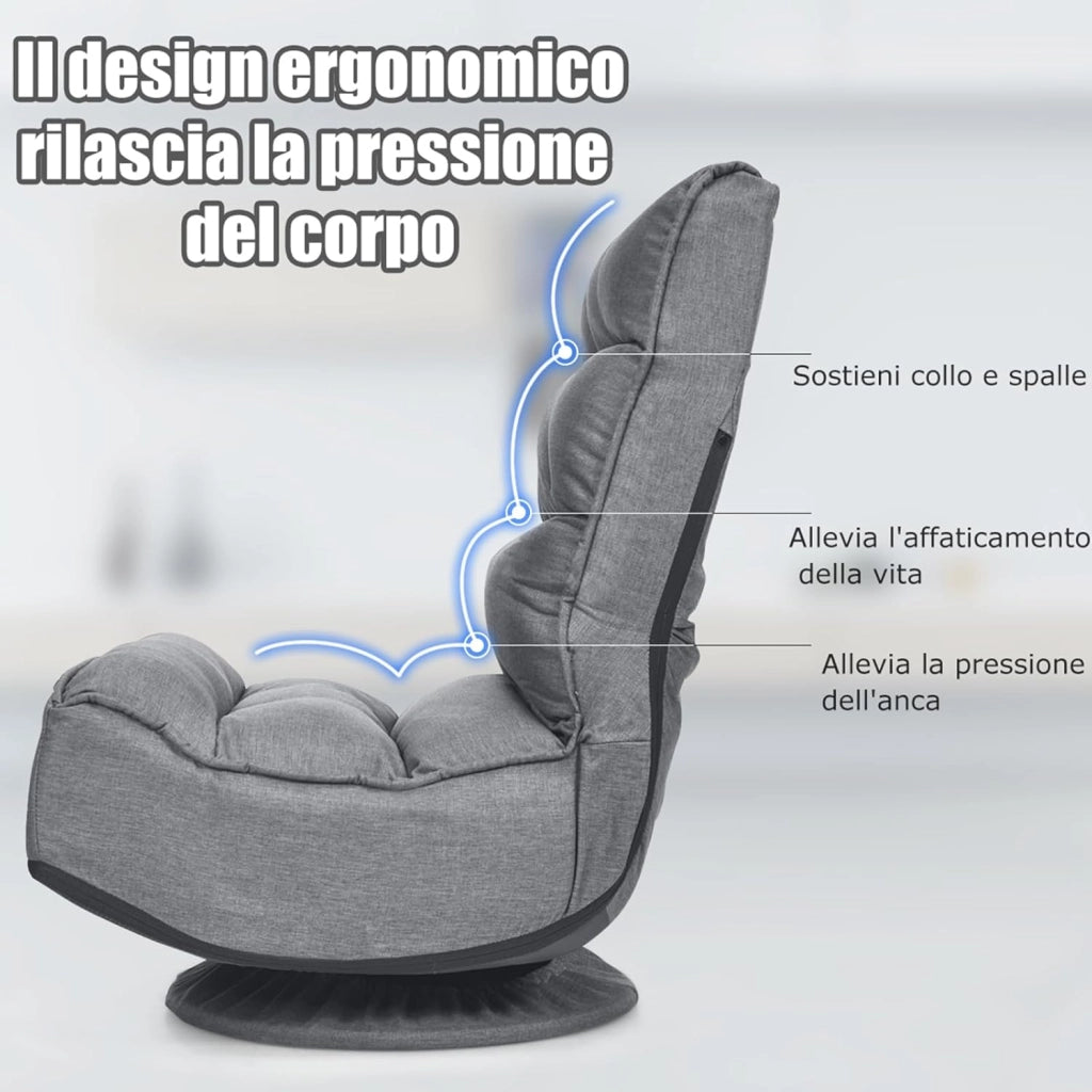 Poltrona Relax da Terra Pieghevole Reclinabile Girevole, Poltrone da Divano per Studio Salotto, con Schienale, Ottima per Rilassarti (Grigio)