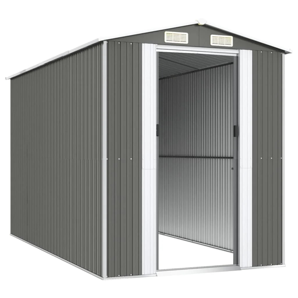 Casetta da giardino cabina ripostiglio capanno da esterno capanno per attrezzi robusta colore chiaro 192 x 357 x 223 cm acciaio zincato grigio 02_0022257