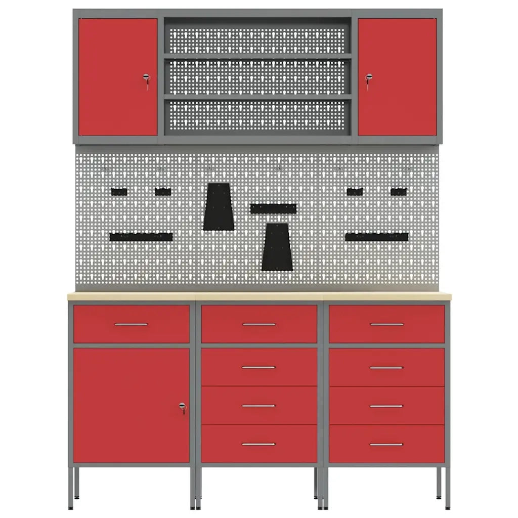 Mobile da lavoro 7 pcs Rosso Legno ingegnerizzato e acciaio 3321449