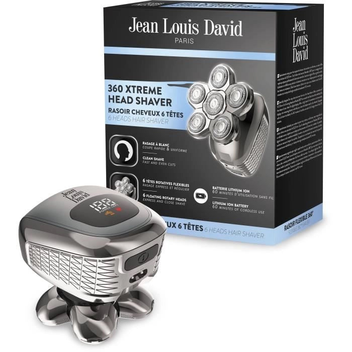 Rasoio per capelli - JEAN LOUIS DAVID - JLD 360 XTREME HEAD SHAVER - 6 testine rotanti - Durata della batteria 60 min