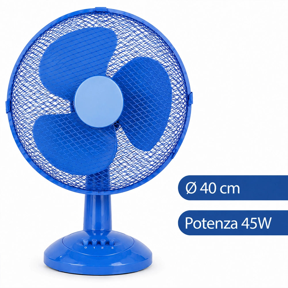 Ventilatore da Tavolo Autoportante Blu Potenza 45W Diametro 40cm 3 Velocità