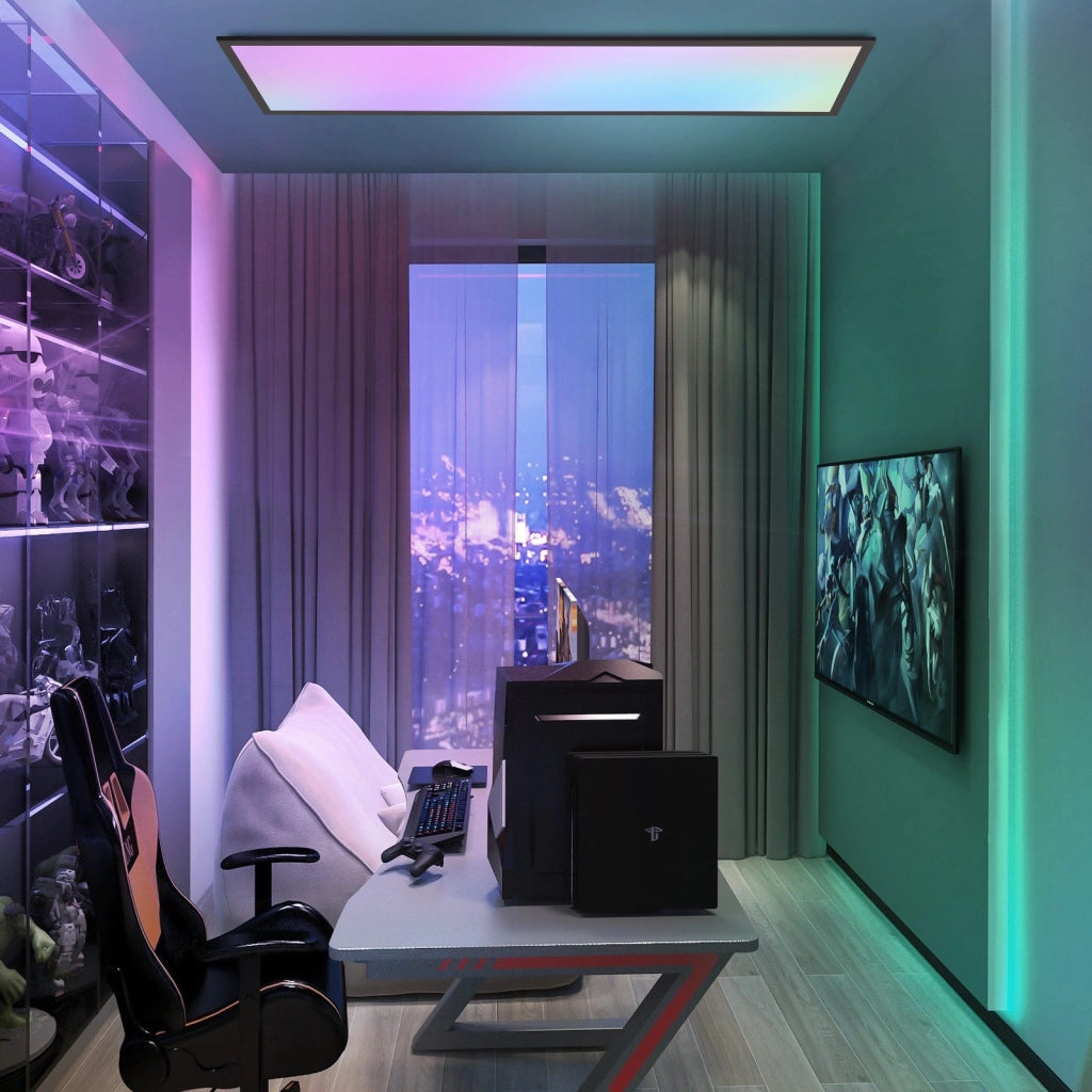 ZMH Plafoniera LED da Soffitto 100x25 cm Dimmabile RGB Cambio Colore Piatto con Telecomando 24W Nero Rettangolare