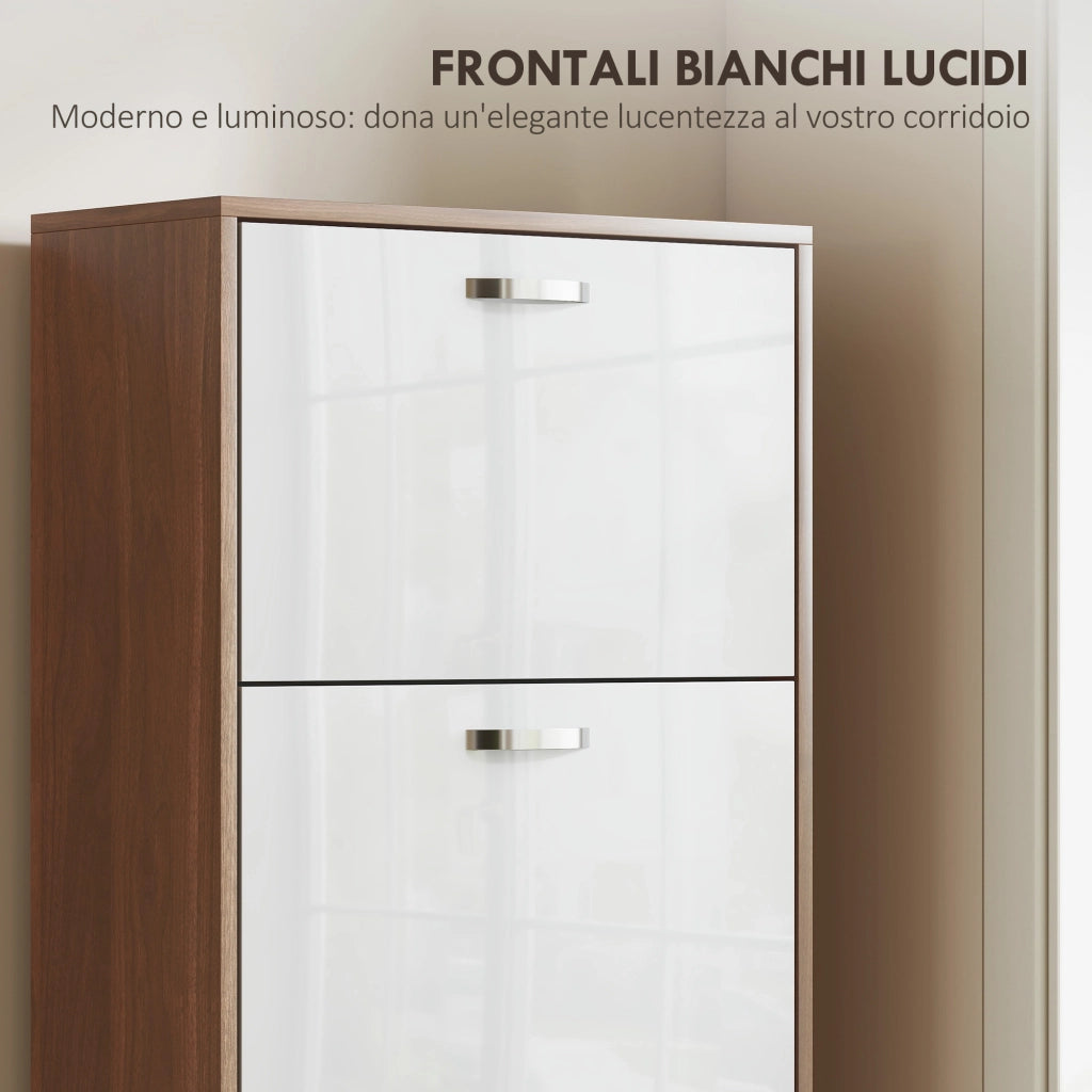 Scarpiera 5 Livelli con Ripiani ¨C zephmum ¨C MDF Bianco e Marrone 60x28x189 cm