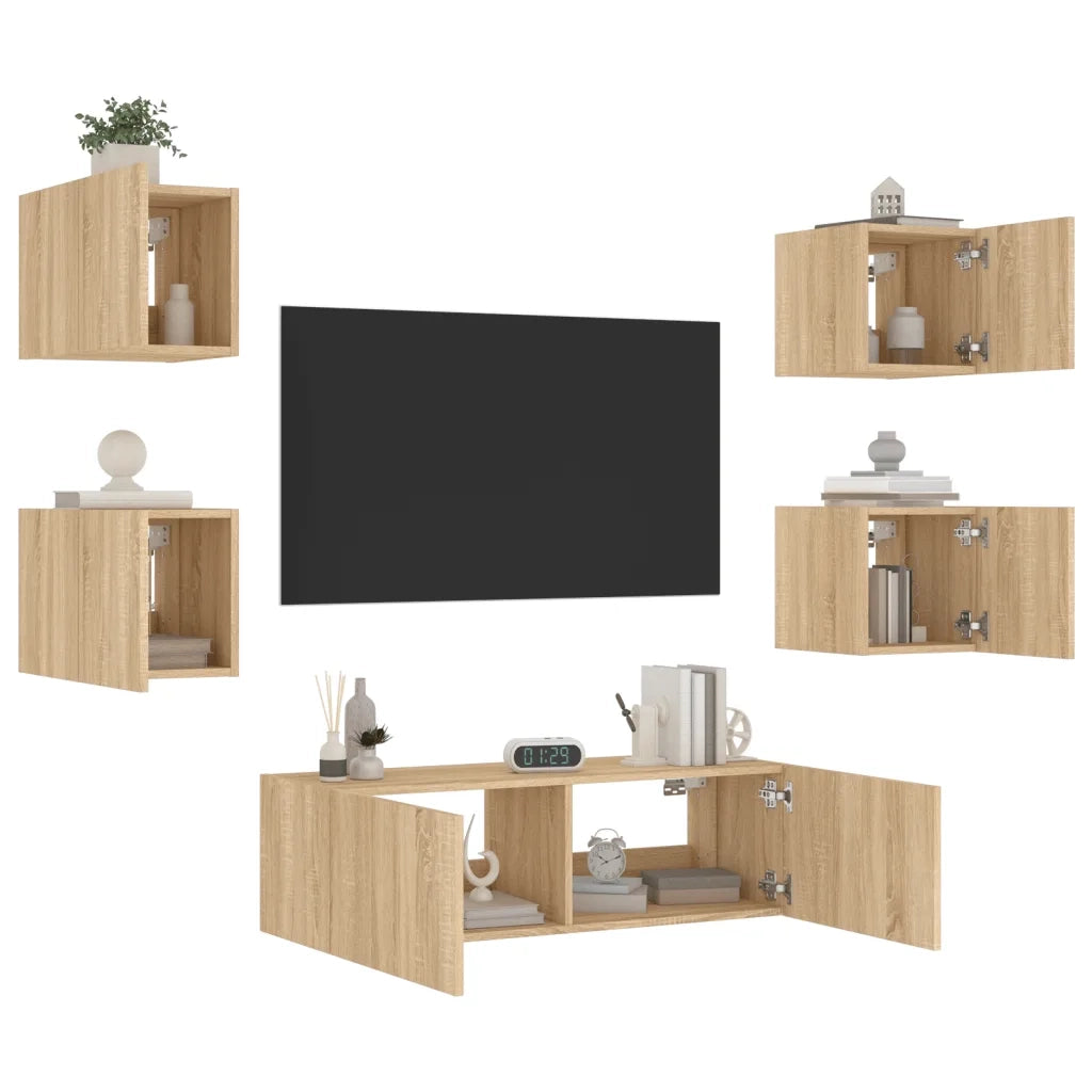 Mobili TV a Muro 5pz con Luci LED Rovere Sonoma 3216862