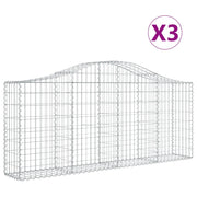 Cestini gabbioni recinzione a gabbia muro di contenimento ad arco 3 pezzi 200 x 30 x 80/100 cm ferro zincato argento 02_0040742