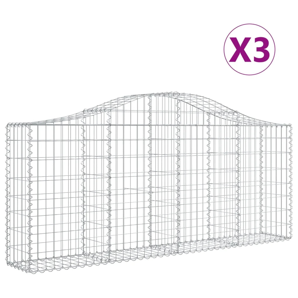 Cestini gabbioni recinzione a gabbia muro di contenimento ad arco 3 pezzi 200 x 30 x 80/100 cm ferro zincato argento 02_0040742