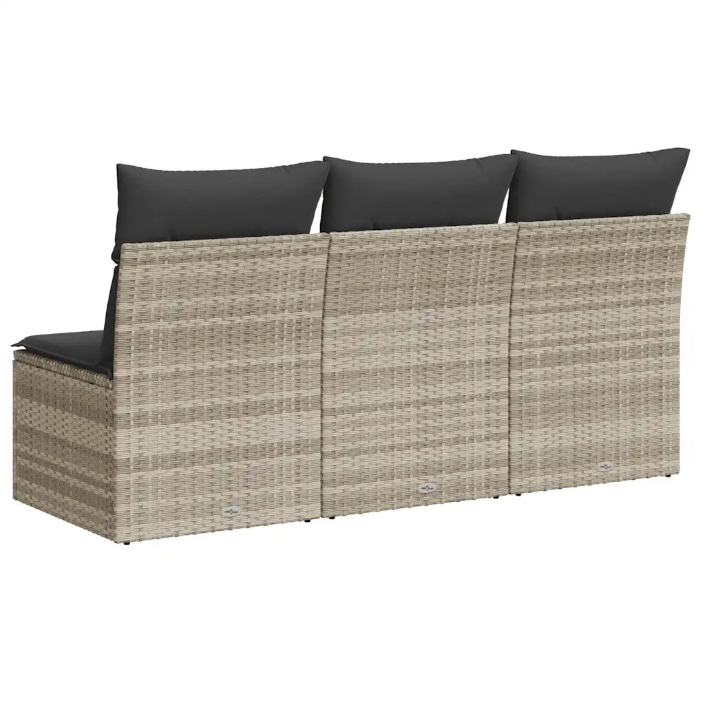 Divano da Giardino con Cuscini 3 Posti Grigio Chiaro Polyrattan