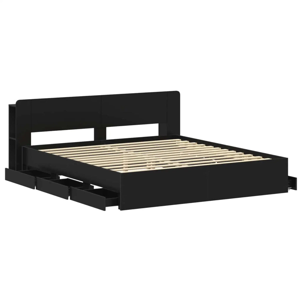 Telaio del letto con storage con testiera Nero 200 x 200 cm