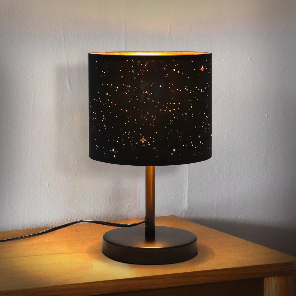 ZMH Lampada da tavolo tessuto cottage vintage nero oro stella E27 per camera letto hotel bar