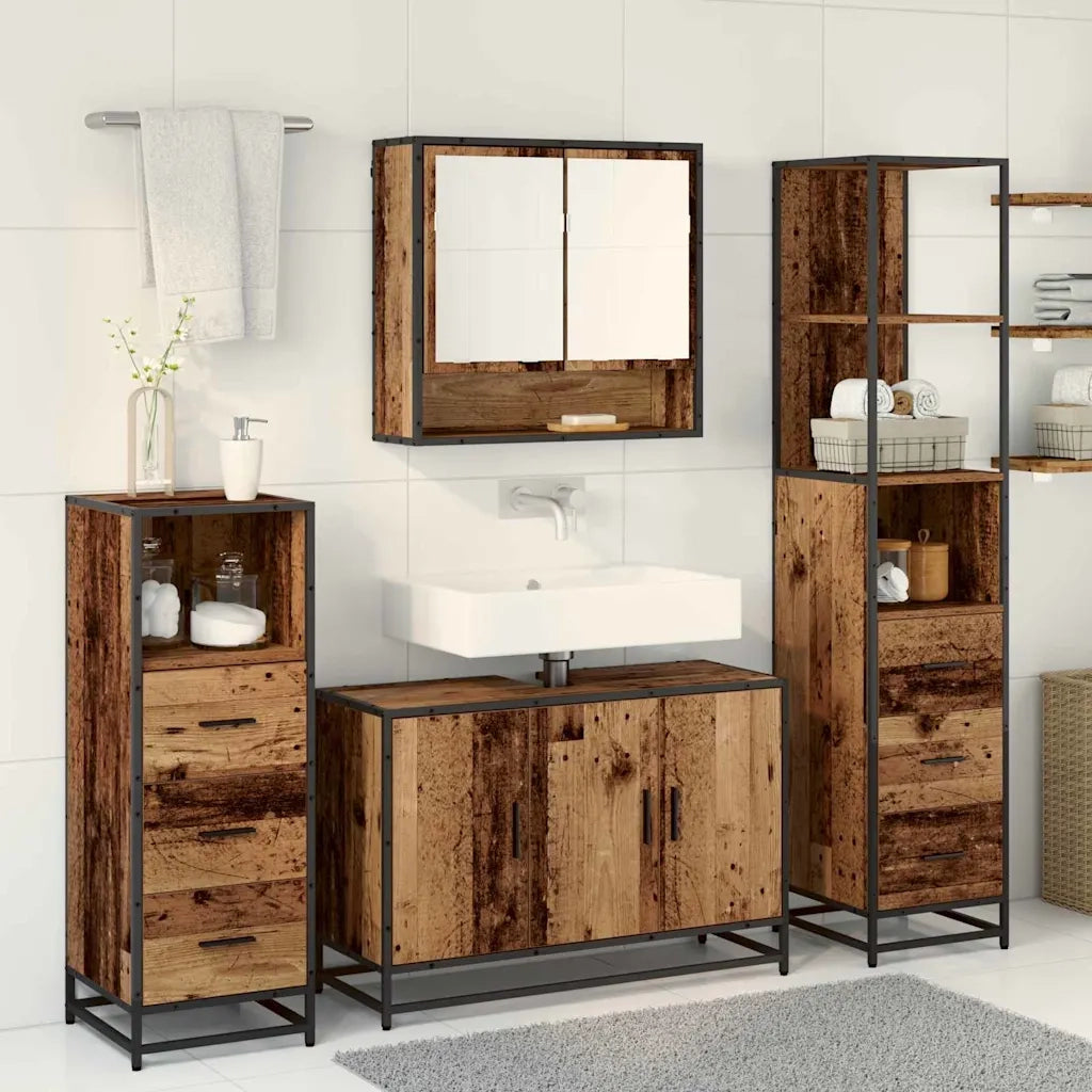 Set di mobili per il bagno con cassetto 4 pcs Legno vecchio