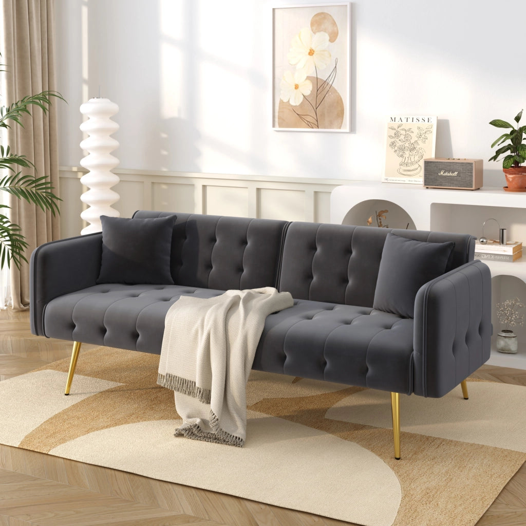SOFÀ LETTO 2 POSTI 215x81,5 cm Velluto Grigio Antico