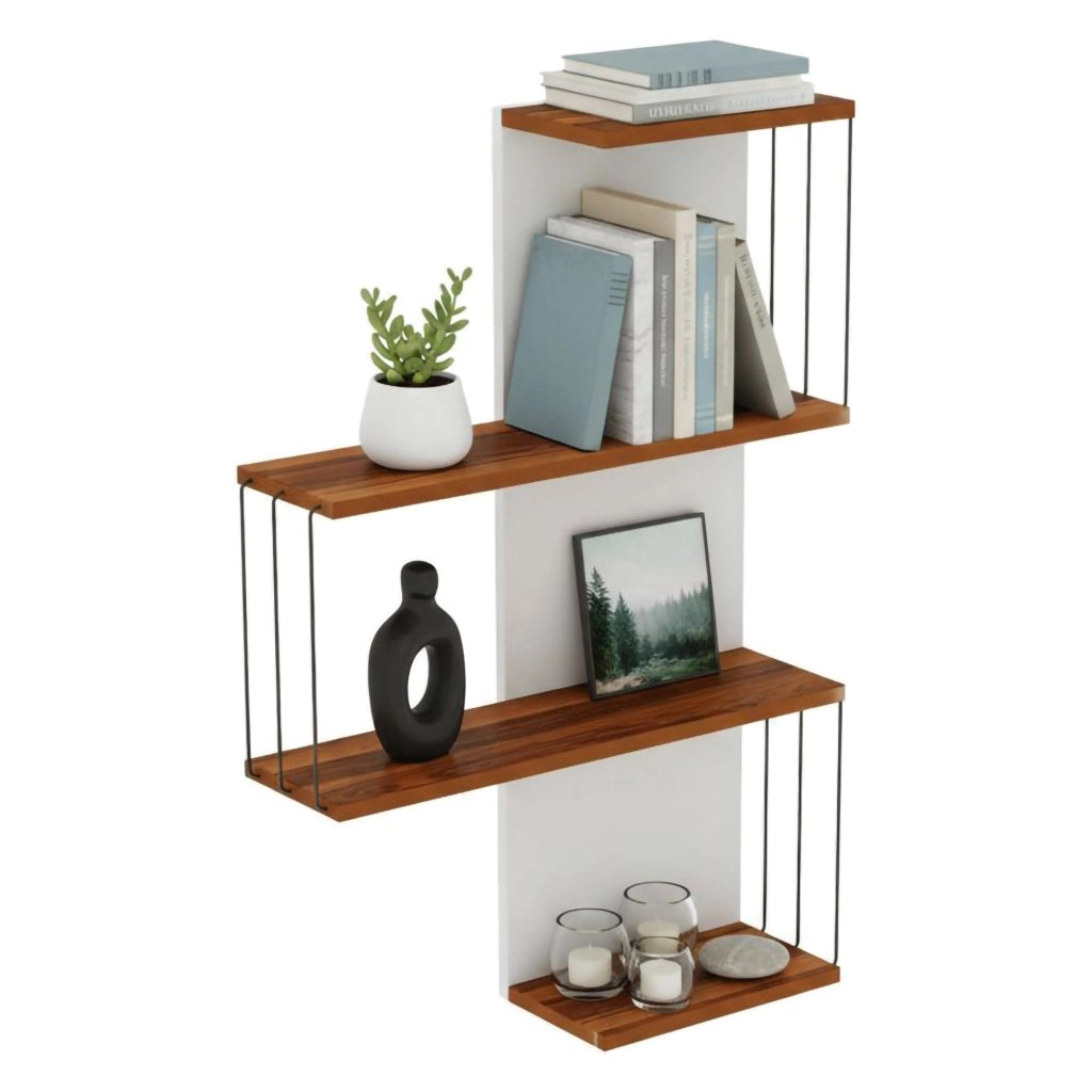 Mensola Batilda, Scaffale, Ripiano a muro, Scaffalatura multiuso, 64x19h96 cm, Quercia e Bianco