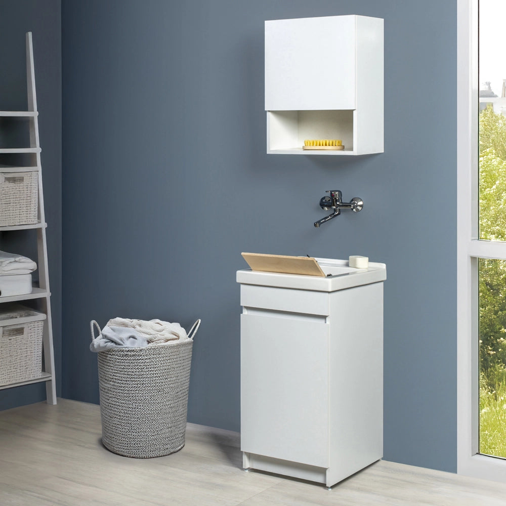 Mobile lavatoio 45x51 cm bianco opaco con vasca in ceramica e kit scarico