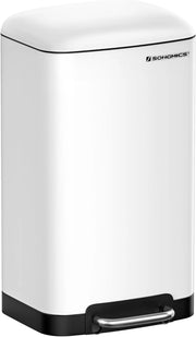 SONGMICS Pattumiera da Cucina, Cestino della Spazzatura da 30L, Pattumiera a Pedale in Acciaio con Coperchio e Secchio Interno, Chiusura Morbida Ammortizzata, Bianco LTB01W