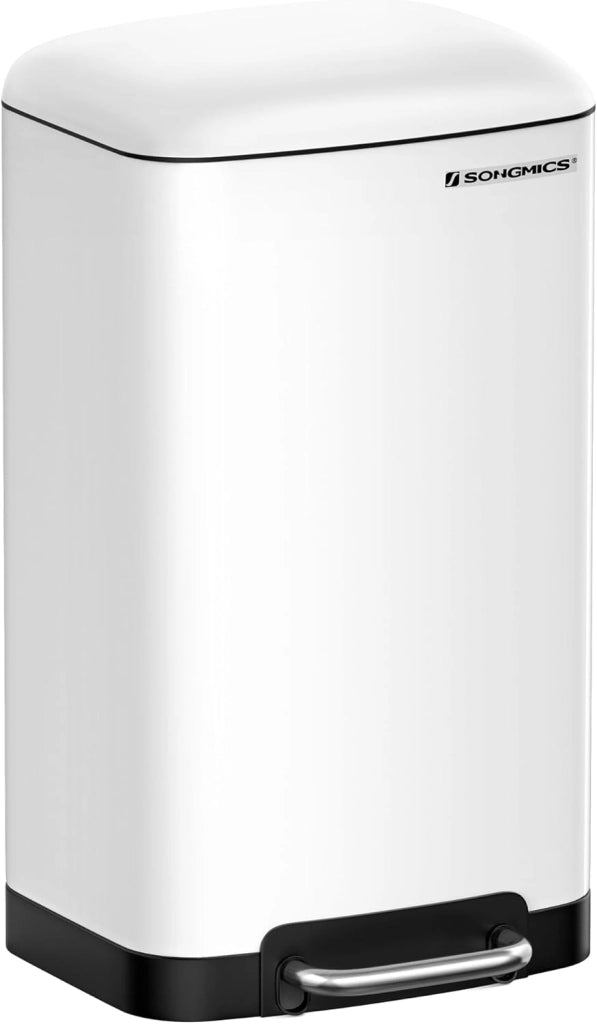 SONGMICS Pattumiera da Cucina, Cestino della Spazzatura da 30L, Pattumiera a Pedale in Acciaio con Coperchio e Secchio Interno, Chiusura Morbida Ammortizzata, Bianco LTB01W