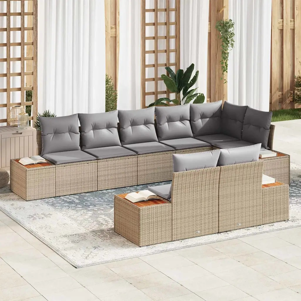Set Divano da Giardino 8 pcs Beige e Grigio Chiaro Polyrattan 3356780