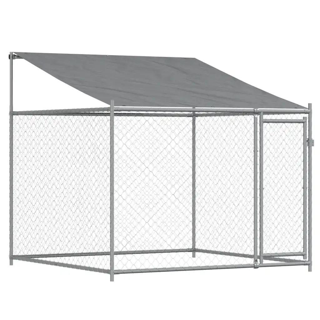 Gabbia Cani con Tetto e Porta Grigia 4x2x2 m in Acciaio Zincato 3209568