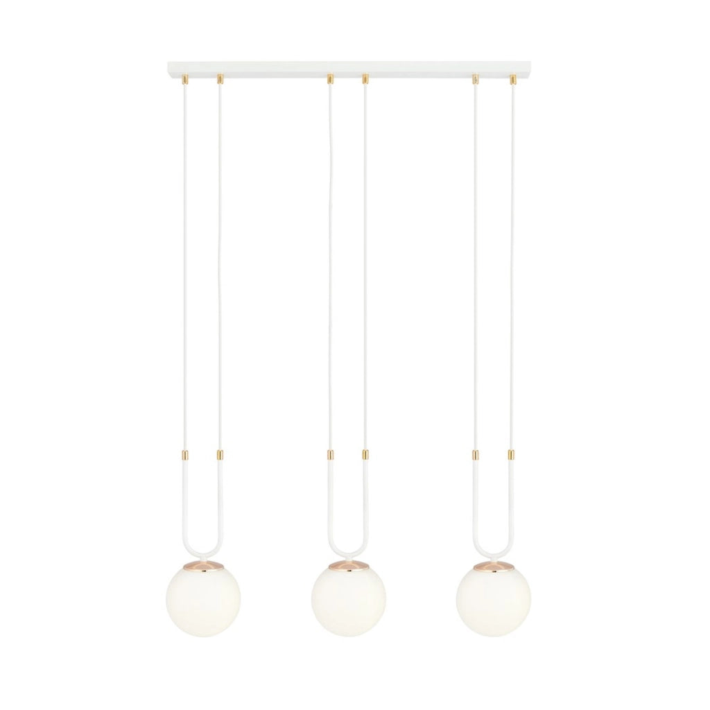 Lampada a sospensione GLAM in acciaio bianco opale e dettagli oro