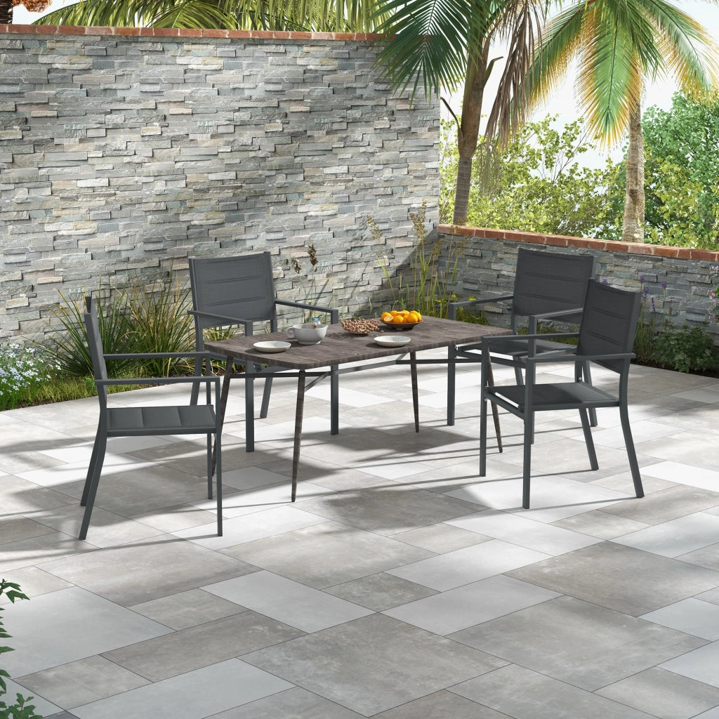 Set 4 sedie da giardino impilabili - Xylo - alluminio e textilene con braccioli grigio