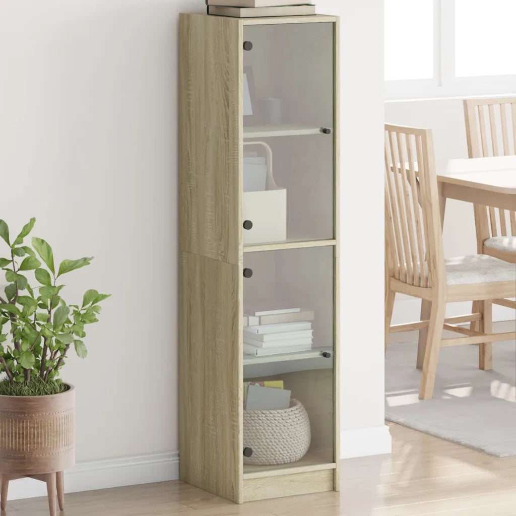 Credenza | Madia | Buffet da pranzo | Armadio da pranzo con Ante in Vetro Rovere Sonoma 35x37x142 cm