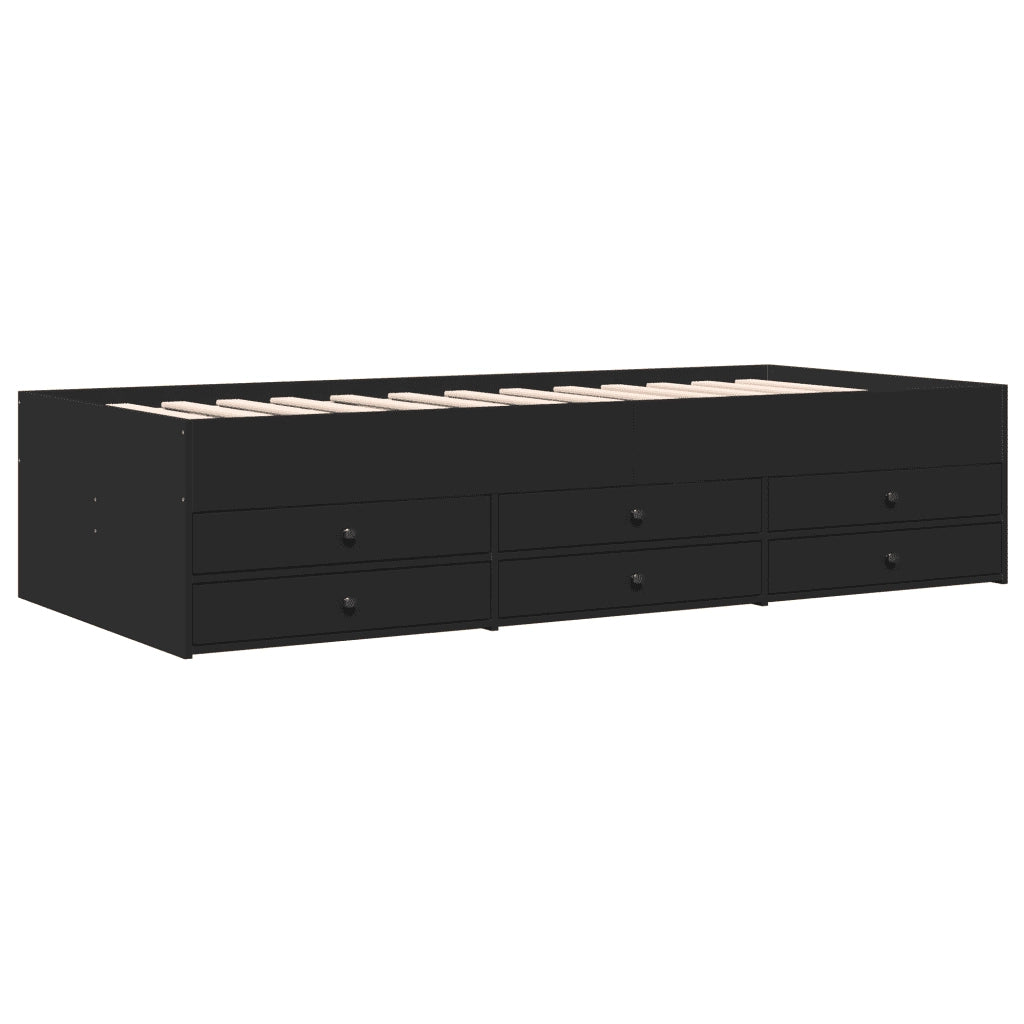 Divano Letto con Cassetti senza Materasso Nero 90x200 cm
