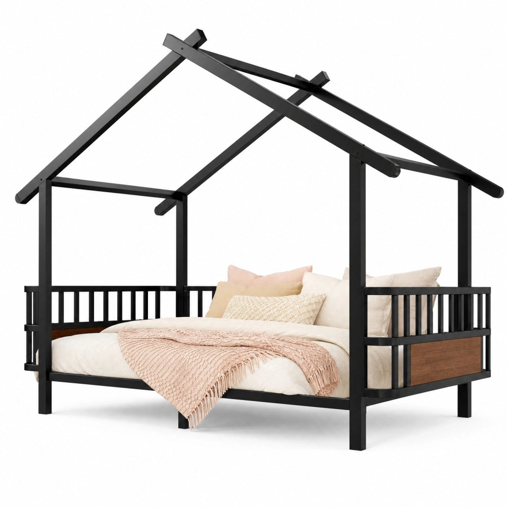 Letto per bambini in metallo a casetta 90 x 200 cm nero