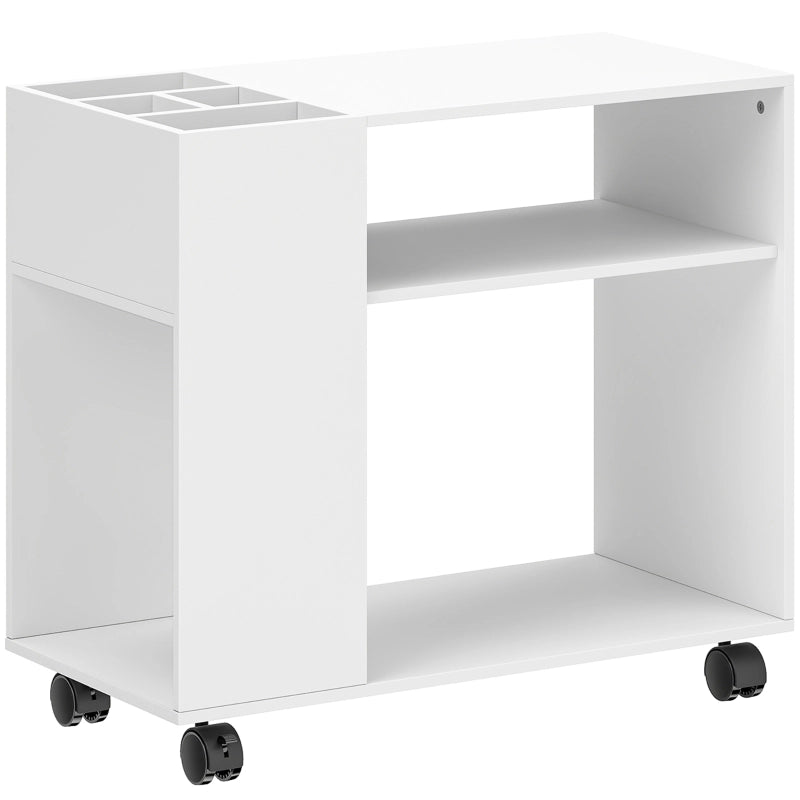 Carrello Porta Stampante Bianco con Ripiani e Vano Divisorio, 70 x 34 x 60 cm